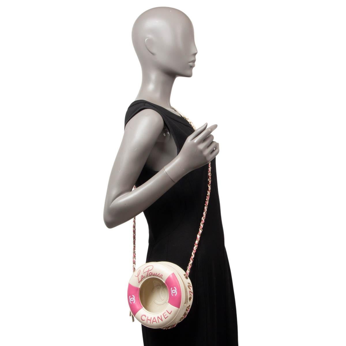 CHANEL ivory & pink leather 2019 19C LIFESAVER ROUND Shoulder Bag 5