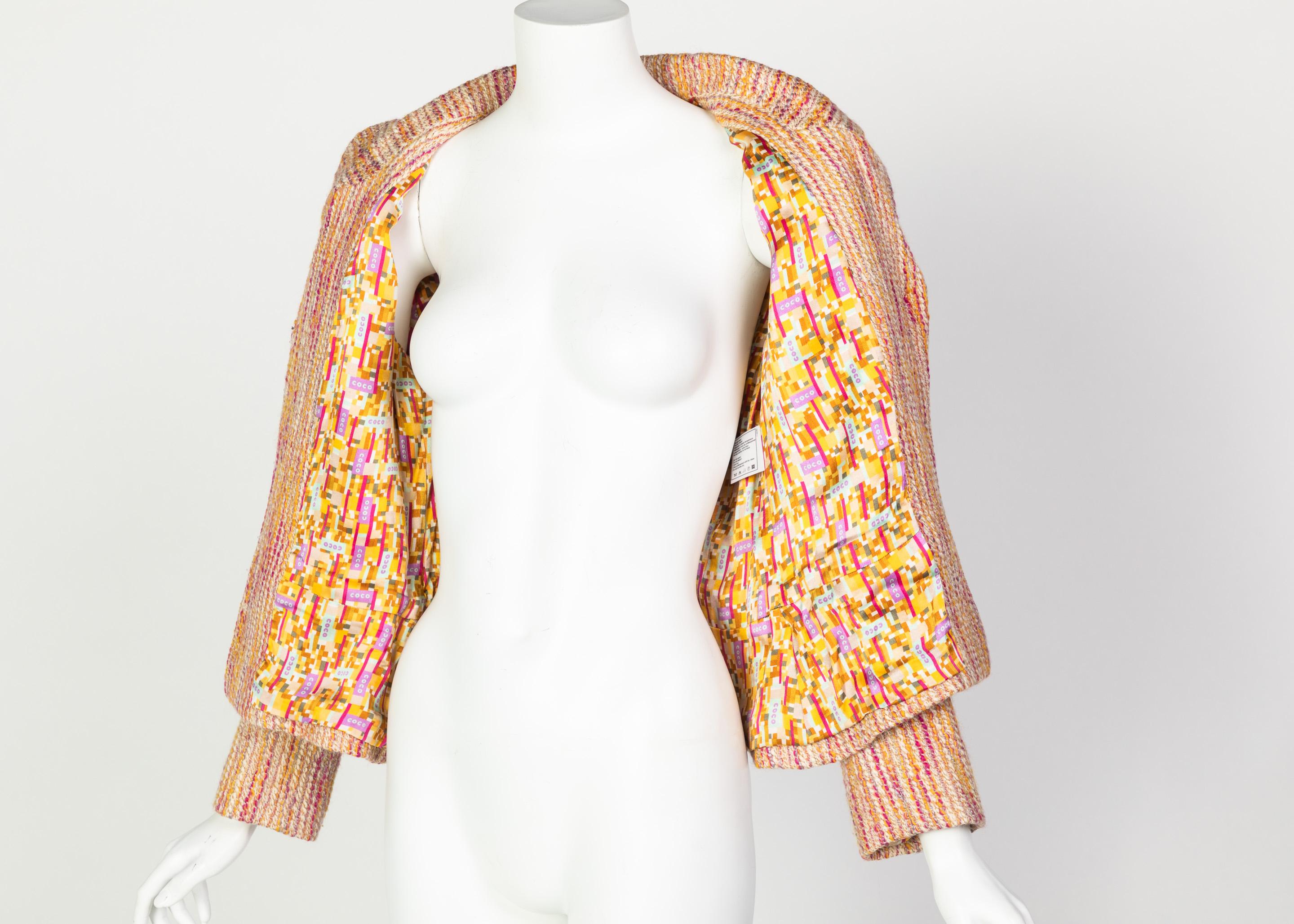 Chanel Ivory Pink Yellow Wool Boucle Belted Jacket 2001 1