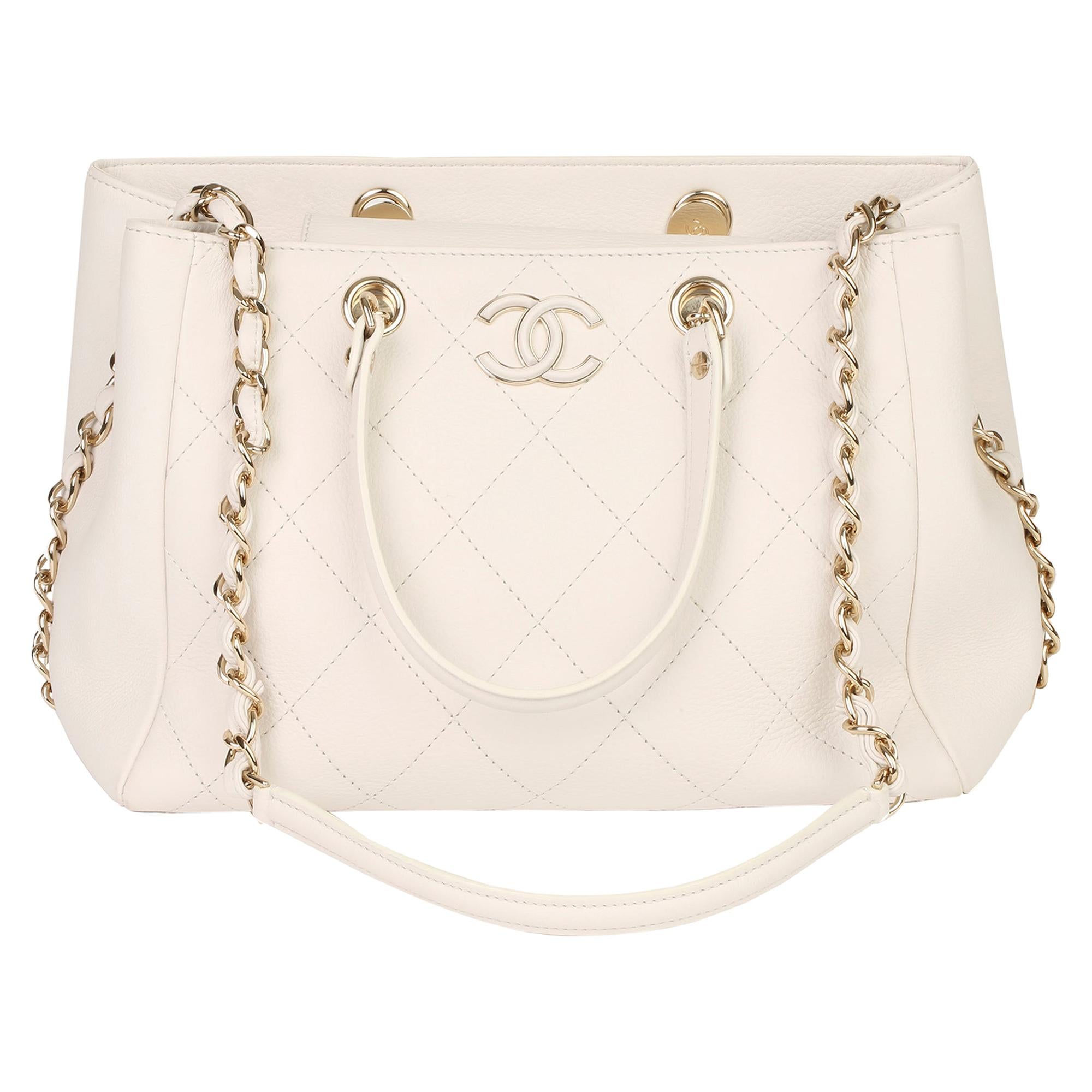 Chanel Ivory Quilted Calfskin Leather Timeless Shoulder Tote 