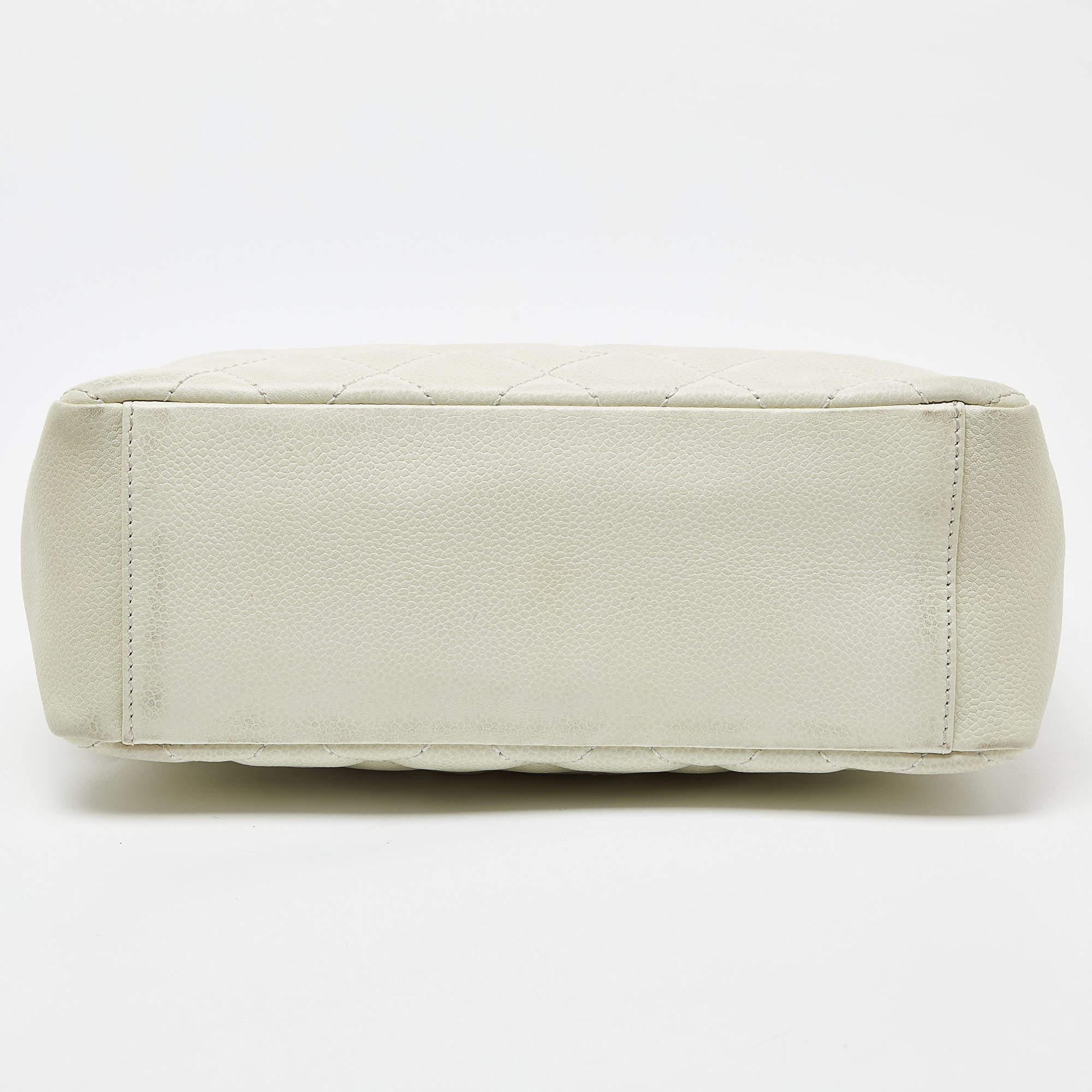 Chanel Ivory Quilted Caviar Leather Petite Shopping Tote 2