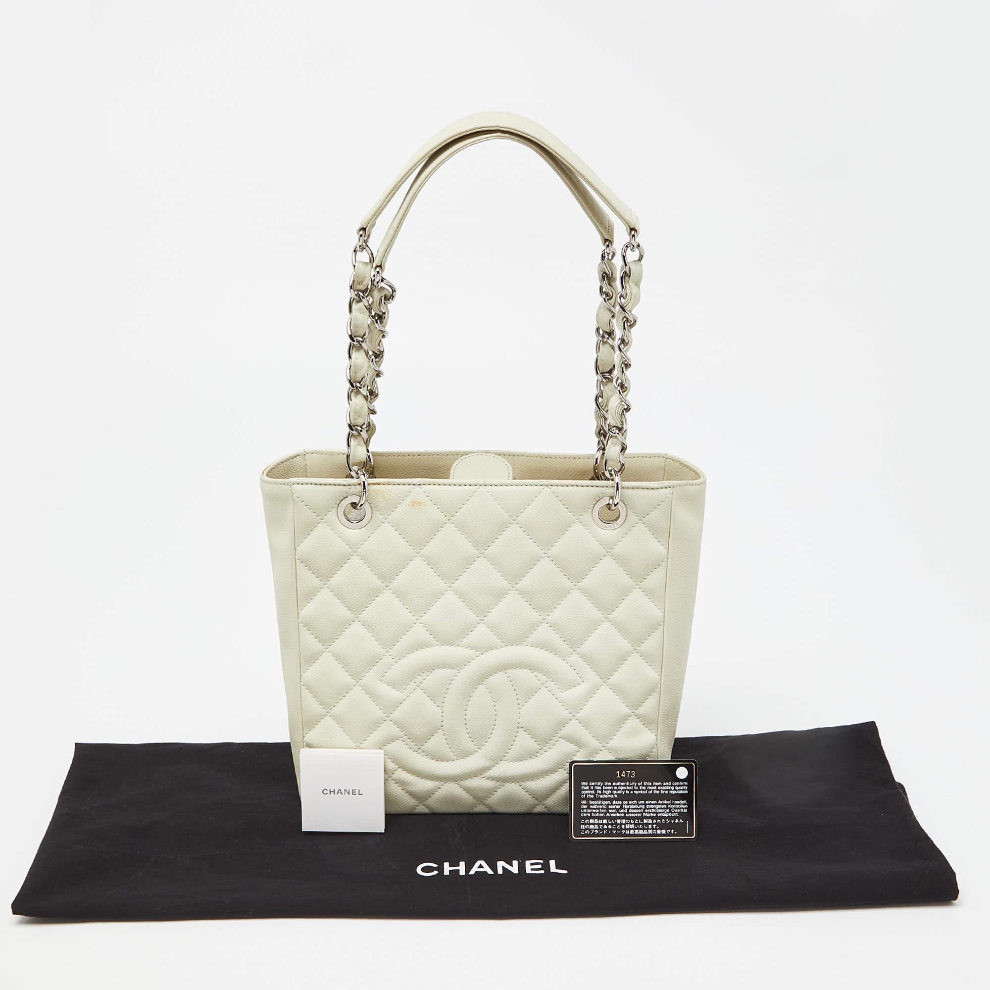 Chanel Ivory Quilted Caviar Leather Petite Shopping Tote 4