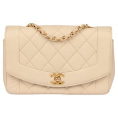 Chanel Ivory Quilted Caviar Leather Vintage Small Diana Classic Single Flap Bag