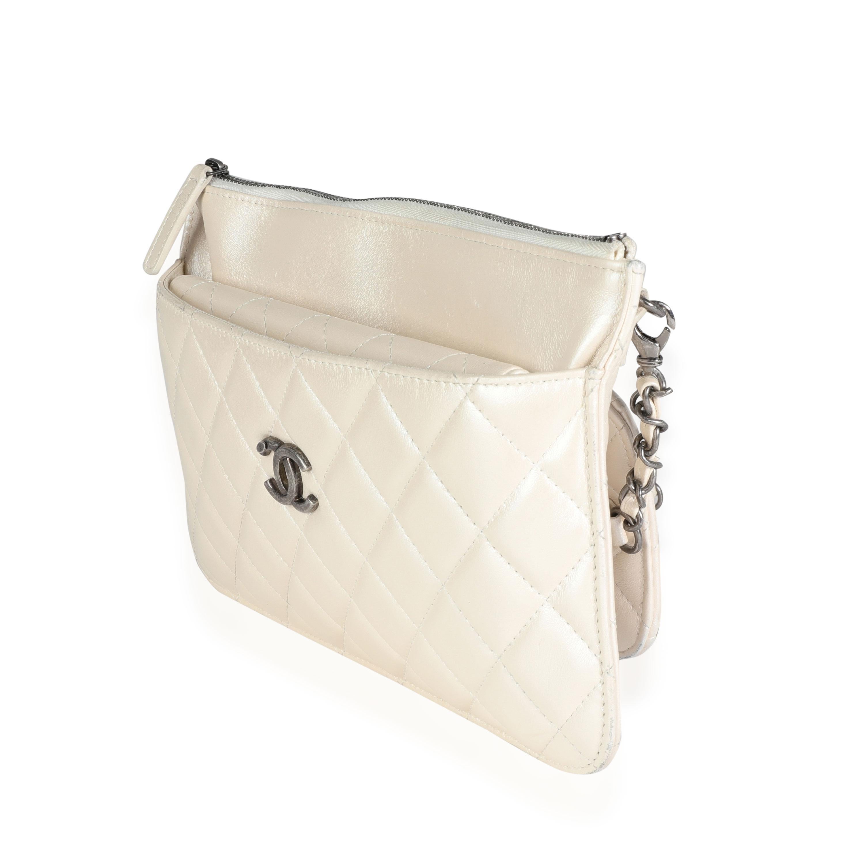 White Chanel Ivory Quilted Lambskin Bag In A Bag
