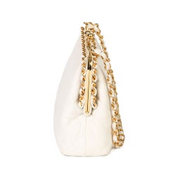 Chanel Elfenbeinfarbene gesteppte Lammfell Vintage Kette um zeitlose Rahmentasche