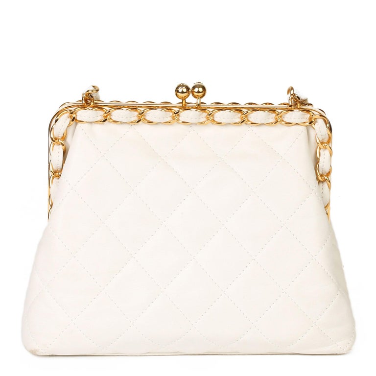 Chanel Ivory Quilted Lambskin Vintage Chain Around Timeless Frame Bag  In Good Condition For Sale In Bishop's Stortford, Hertfordshire