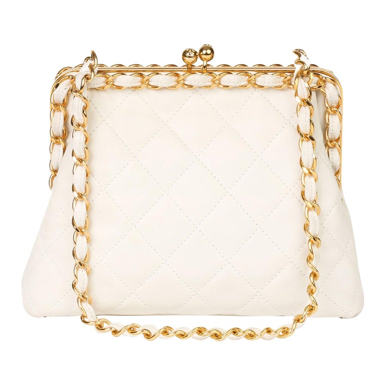 Chanel Ivory Quilted Lambskin Vintage Chain Around Timeless Frame Bag  For Sale