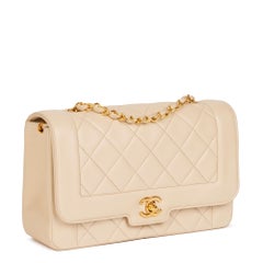 CHANEL Ivory Quilted Lambskin Vintage Medium Diana Classic Single Flap Bag