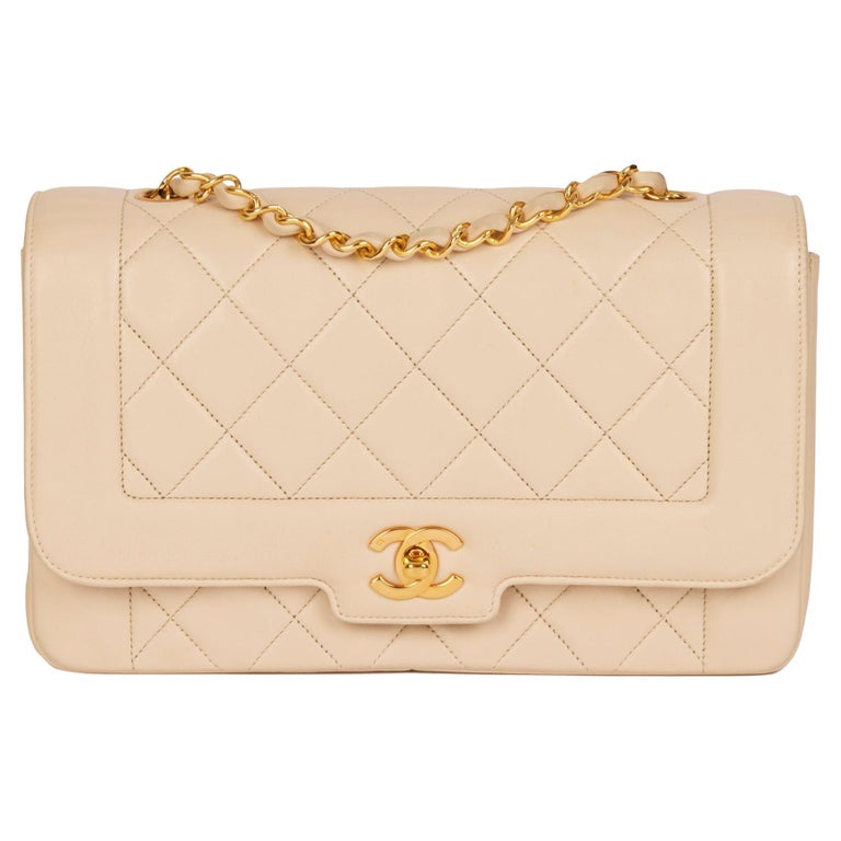 CHANEL Ivory Quilted Lambskin Vintage Medium Diana Classic Single Flap Bag