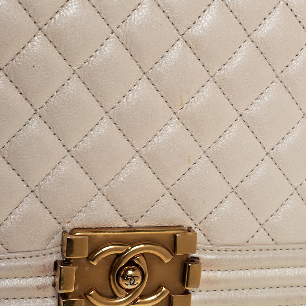 Chanel Ivory Quilted Leather Medium Boy Bag 5
