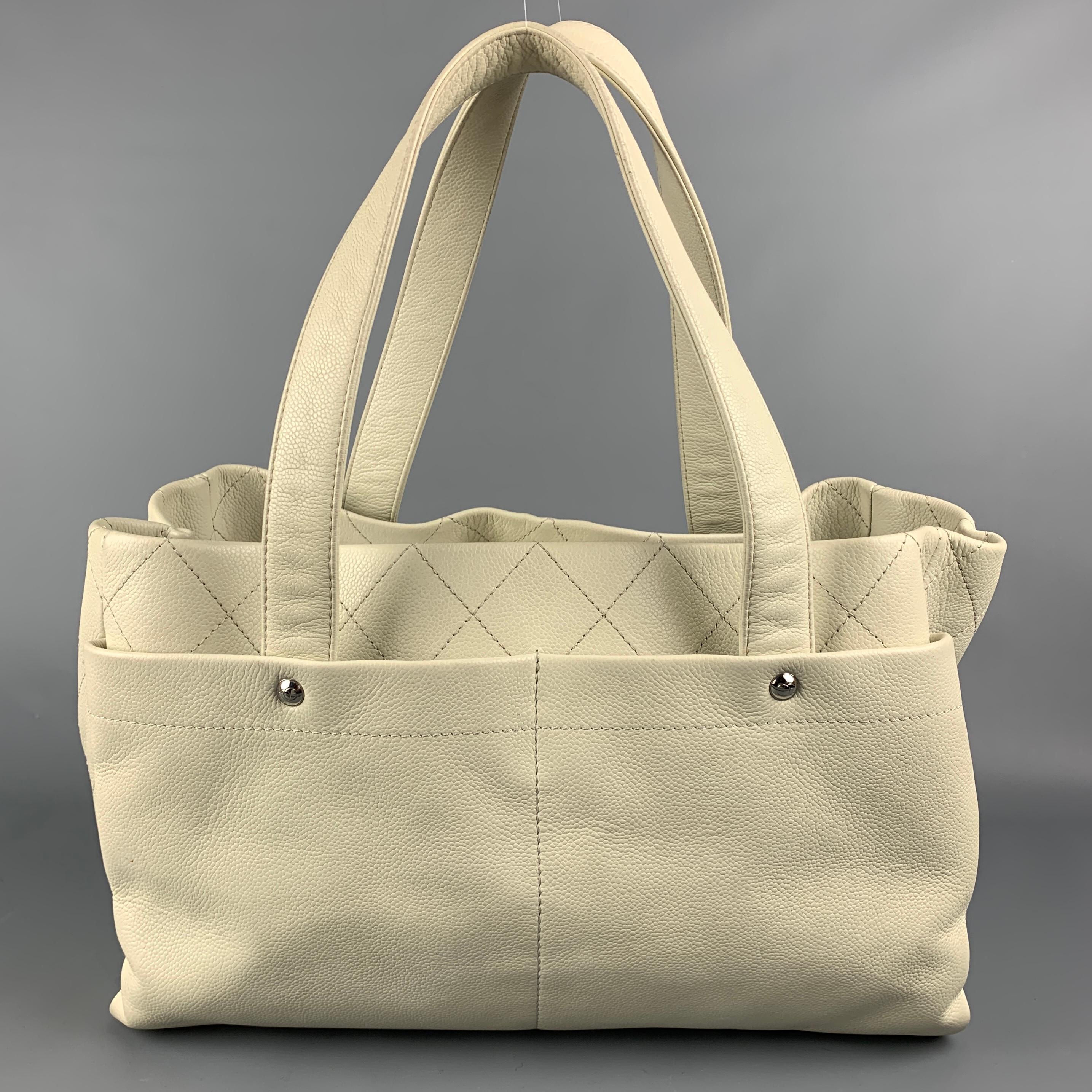 ivory leather tote bag