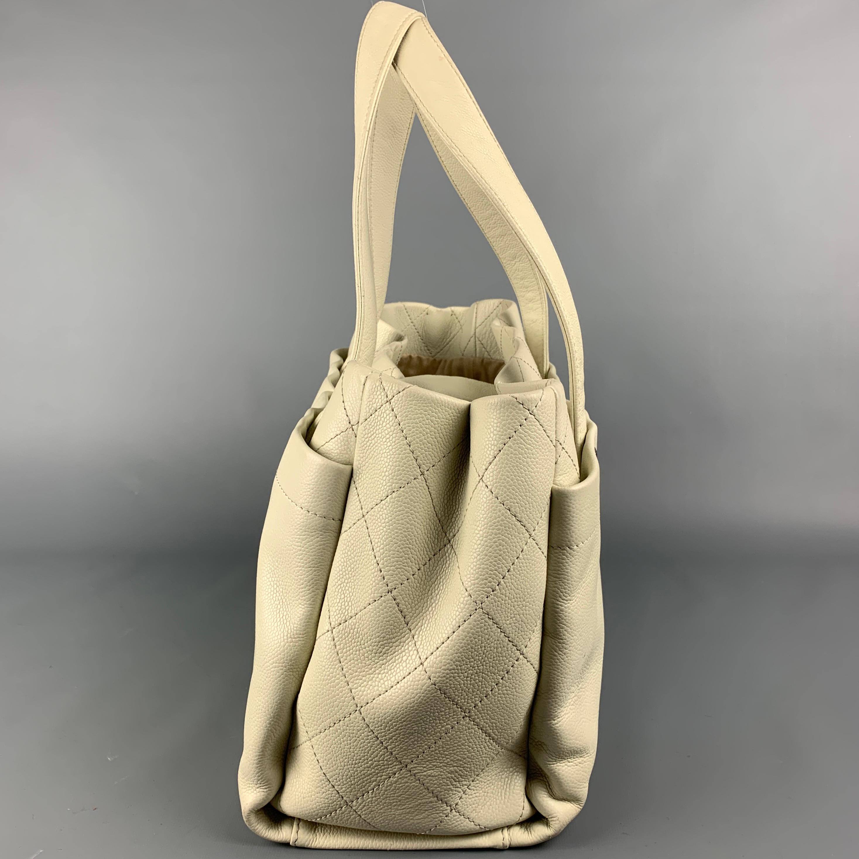 Beige CHANEL Ivory Quilted Leather Tote Handbag
