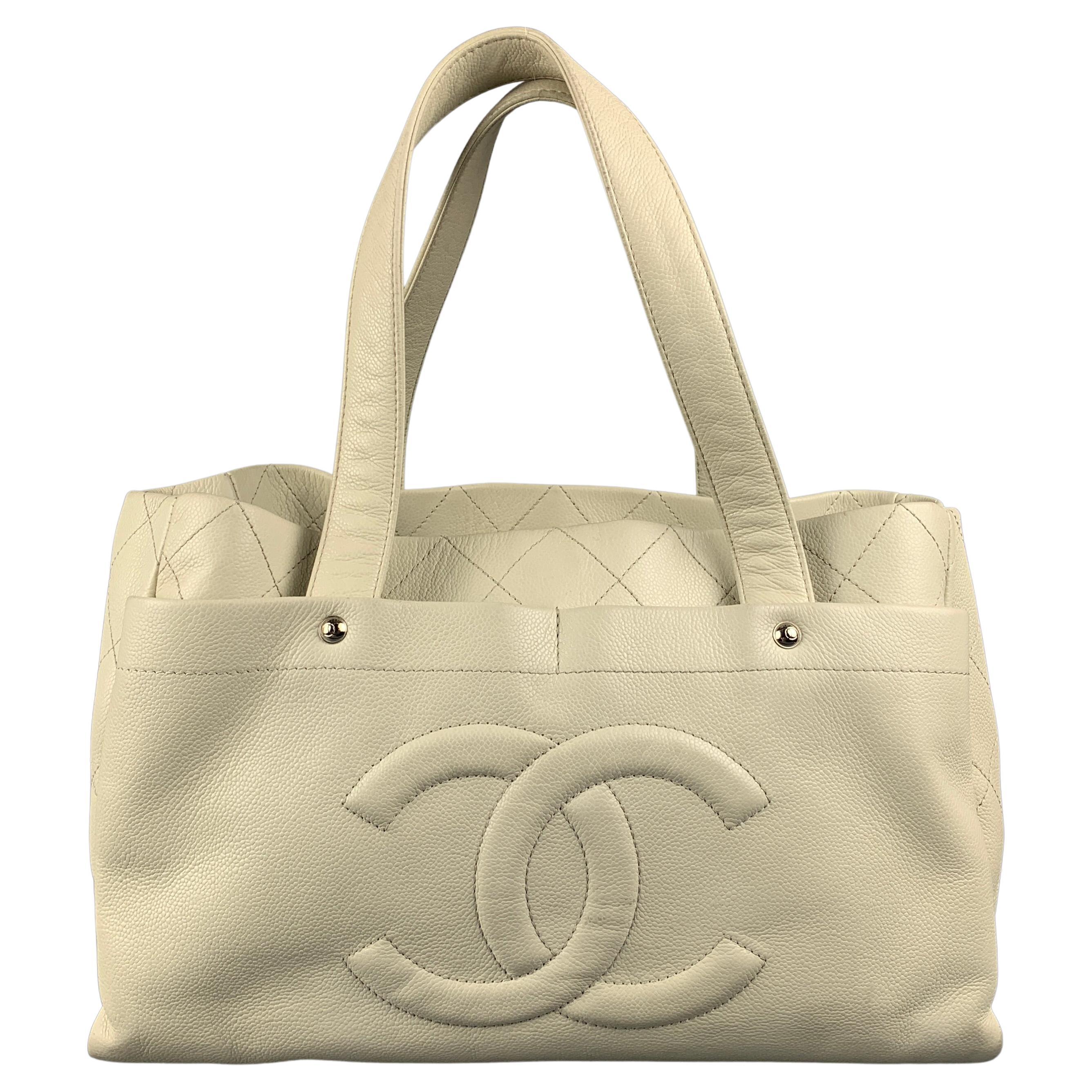 CHANEL Ivory Quilted Leather Tote Handbag