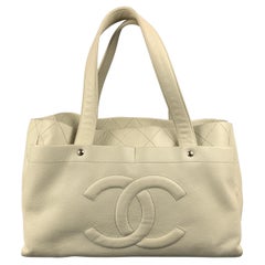 CHANEL Ivory Quilted Leather Tote Handbag