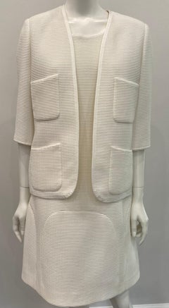 Chanel Ivory Ribbed Cotton Sleeveless Shift Dress with Jacket - Sz 42