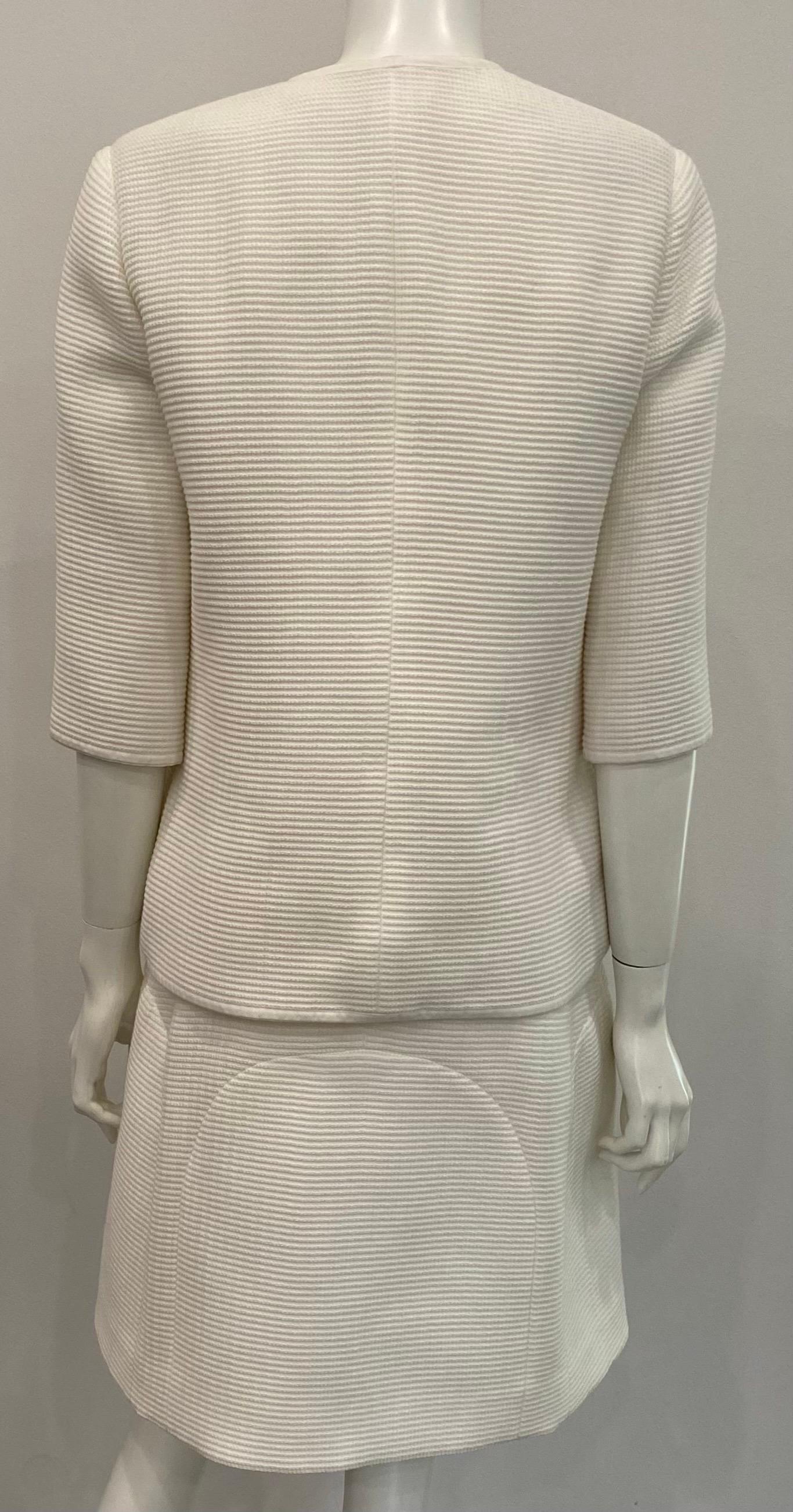 Chanel Ivory Ribbed Cotton Sleeveless Shift Dress with Jacket - Sz 42 For Sale 1