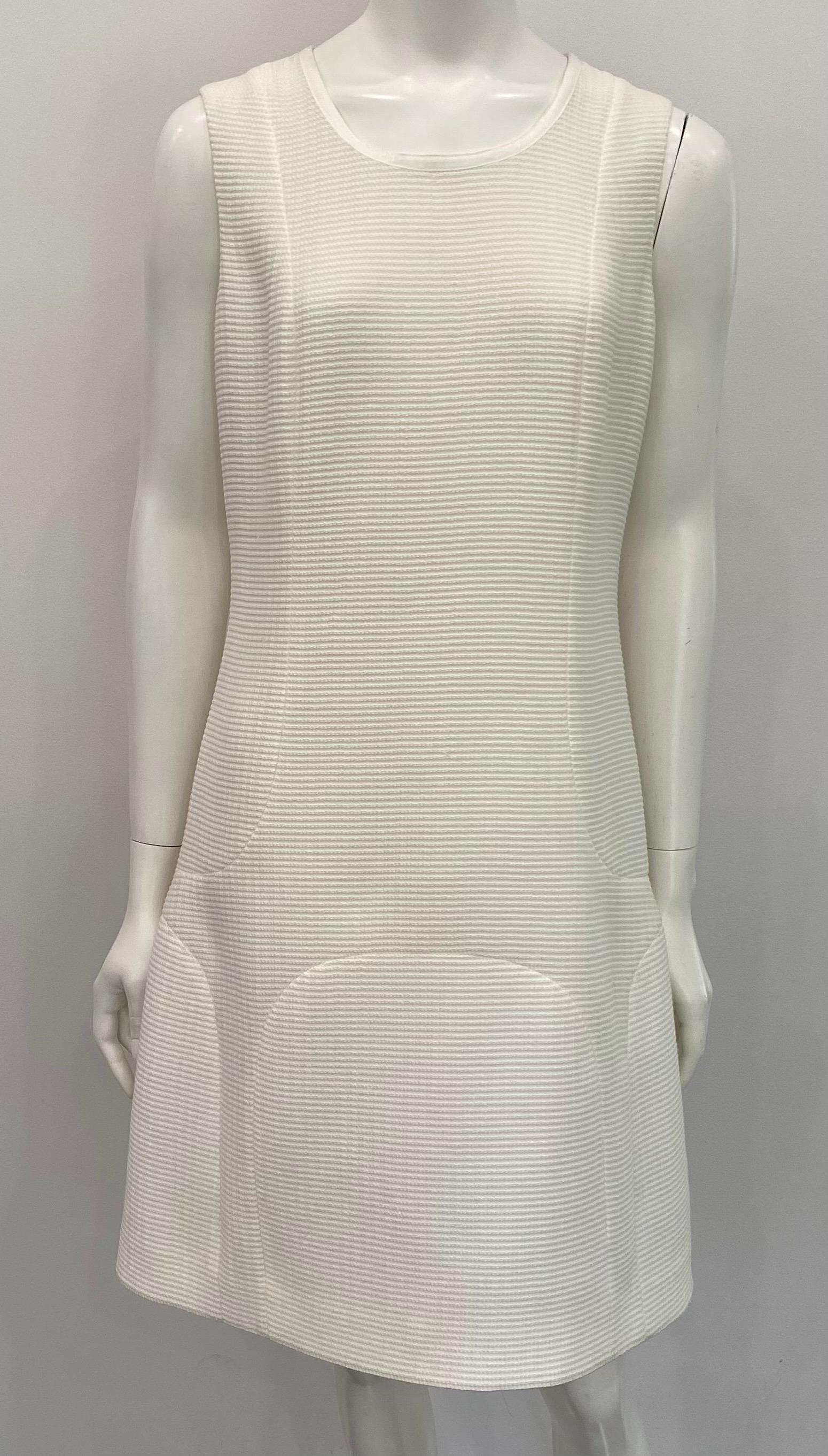 Chanel Ivory Ribbed Cotton Sleeveless Shift Dress with Jacket - Sz 42 For Sale 4