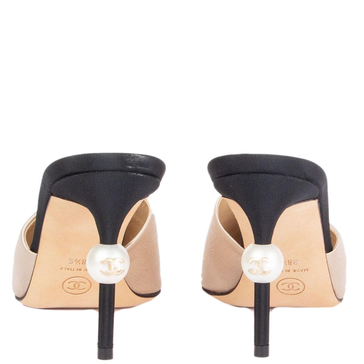 De las mujeres CHANEL marfil SATIN PEARL HEEL Mules Zapatos 38.5