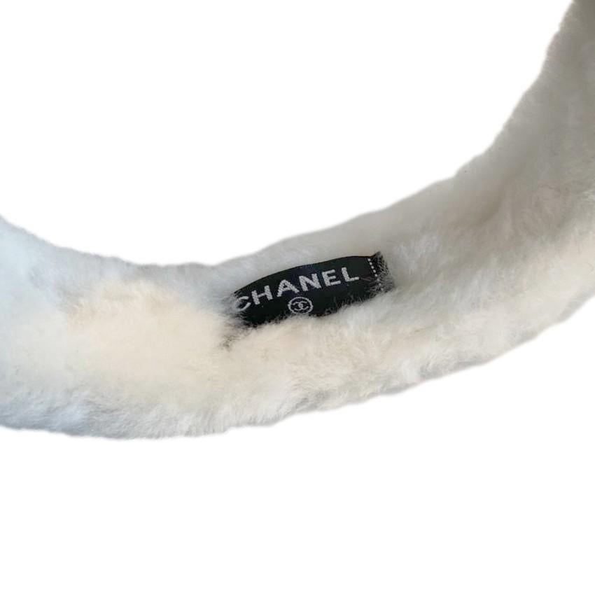 Gray Chanel Ivory Shearling CC Logo Earmuffs