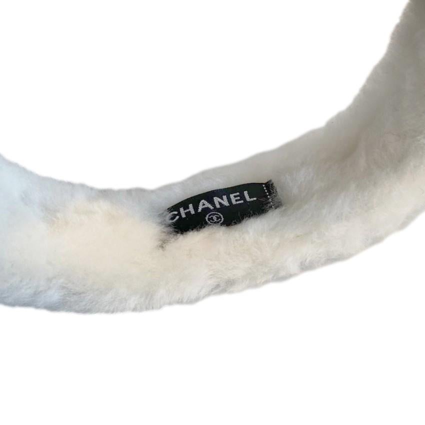 Gray Chanel Ivory Shearling CC Logo Earmuffs