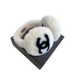 Chanel Ivory Shearling CC Logo Earmuffs