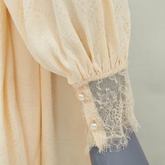 CHANEL ivory sheer silk georgette floral lace trim beach duster robe FR38 M