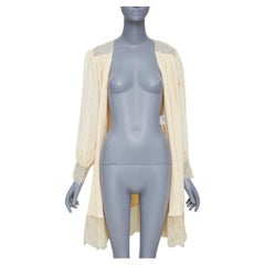 CHANEL ivory sheer silk georgette floral lace trim beach duster robe FR38 M