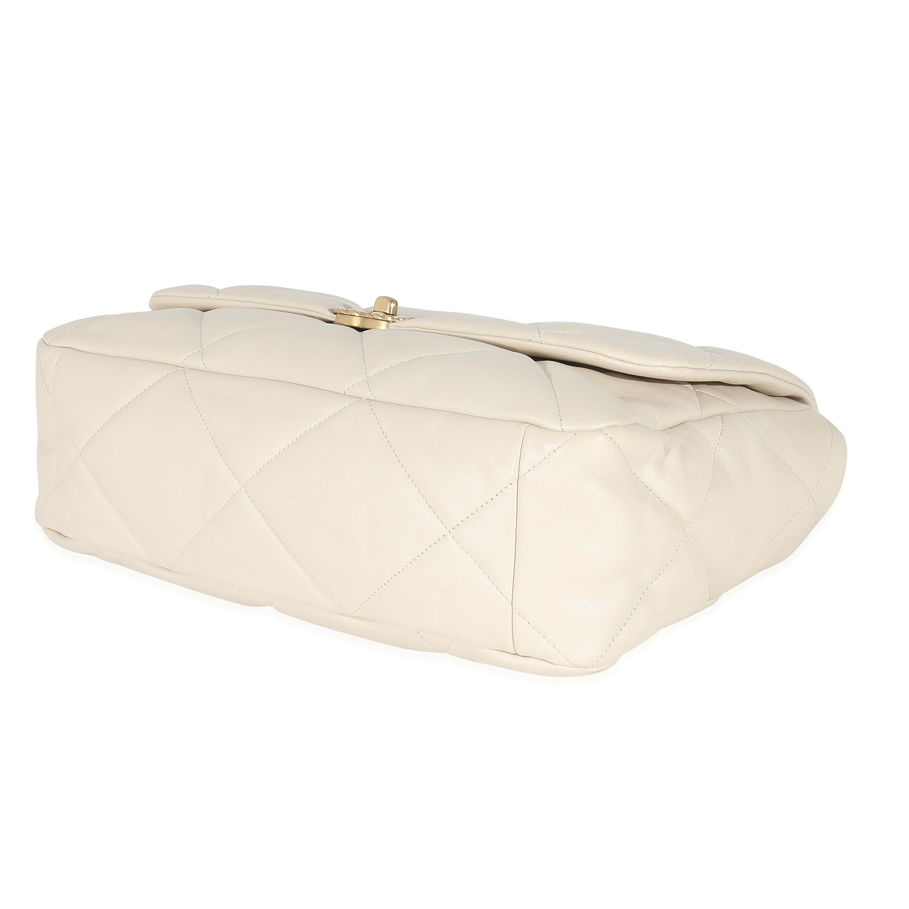 Women's or Men's Chanel Ivory Shiny Quilted Lambskin Maxi Chanel 19 Flap Bag For Sale