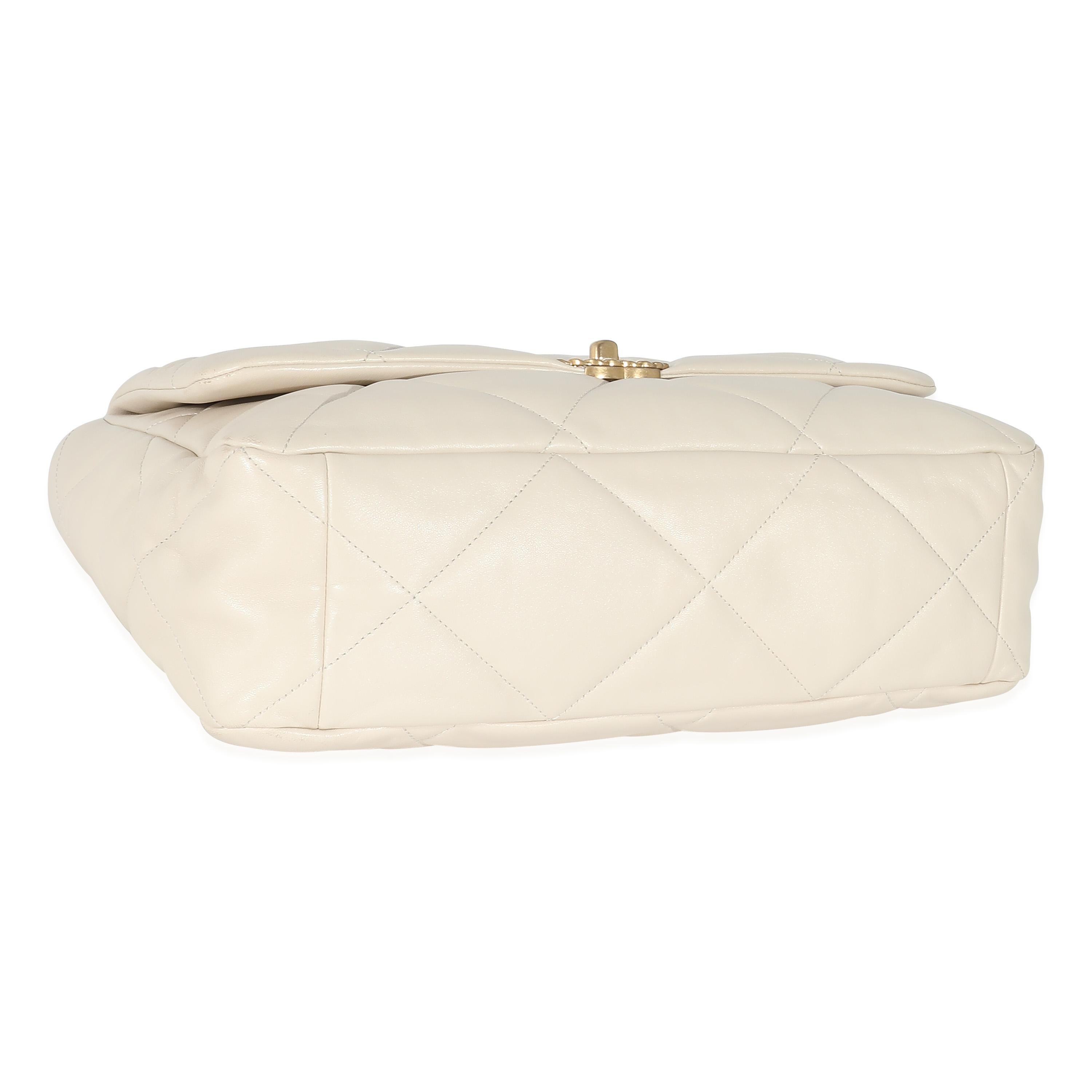 Chanel Ivory Shiny Quilted Lambskin Maxi Chanel 19 Flap Bag For Sale 1