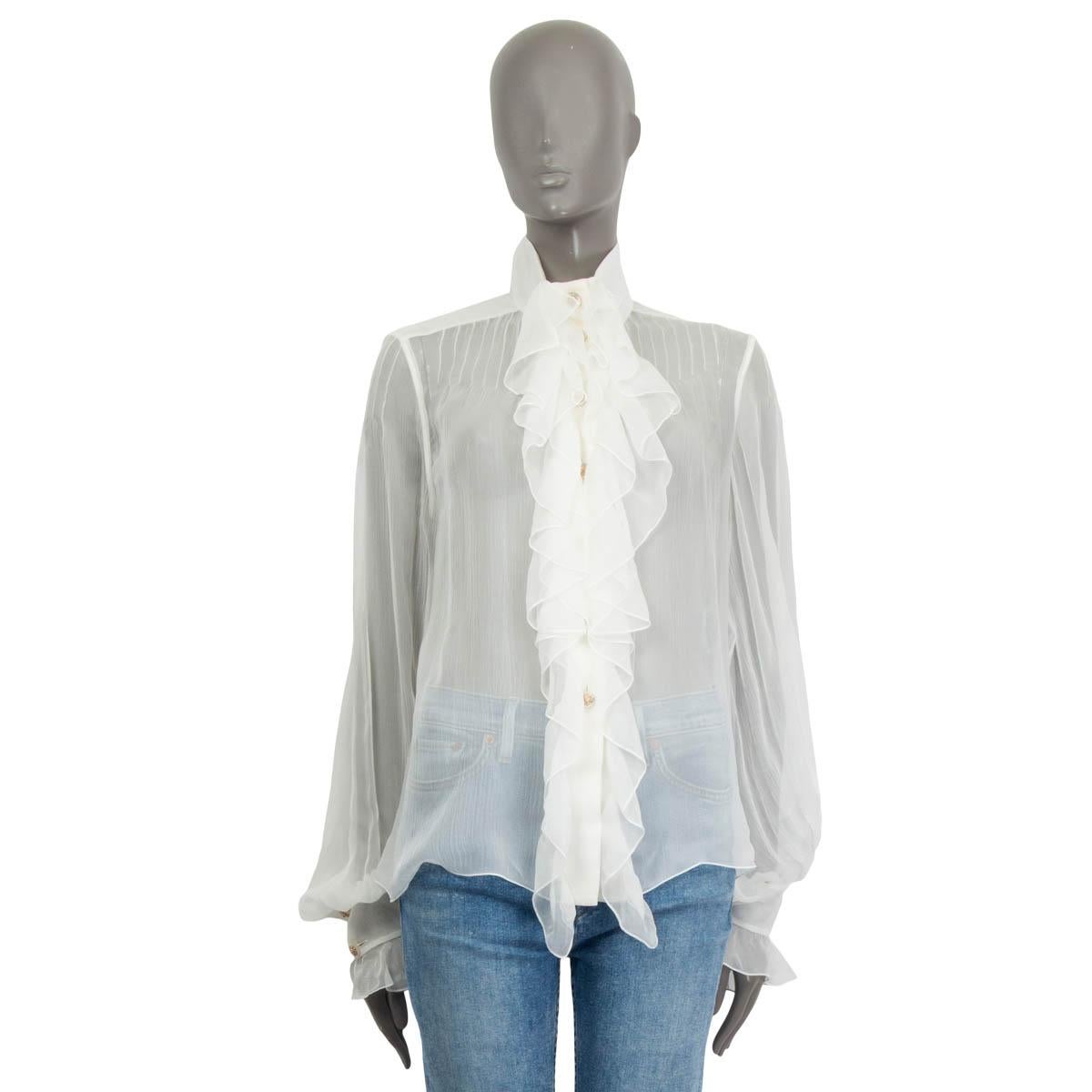 Gray CHANEL ivory silk 2018 18S LACE TRIM SAILOR Blouse Shirt 36 XS