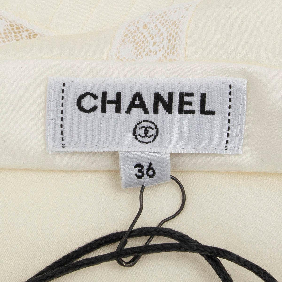CHANEL ivory silk 2018 HAMBURG LACE SCARF Blouse Shirt 36 XS For Sale 5