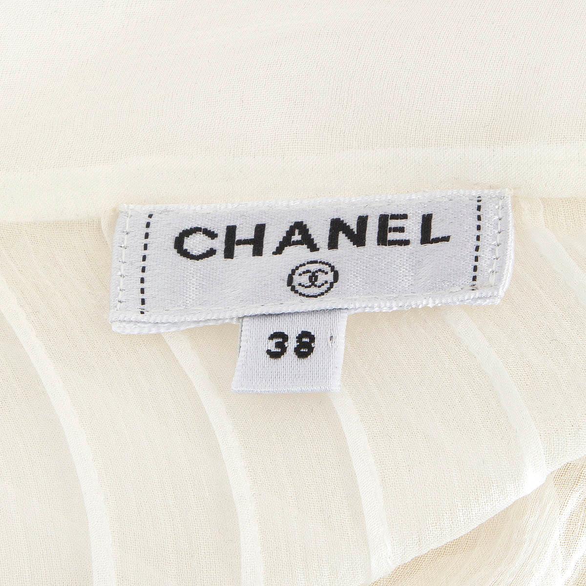 CHANEL ivory silk 2019 19K SHEER RUFFLED Blouse Shirt 38 S For Sale 2