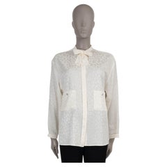 CHANEL ivory silk 23A DAKAR LEOPARD JACQUARD BOW Shirt 40 M