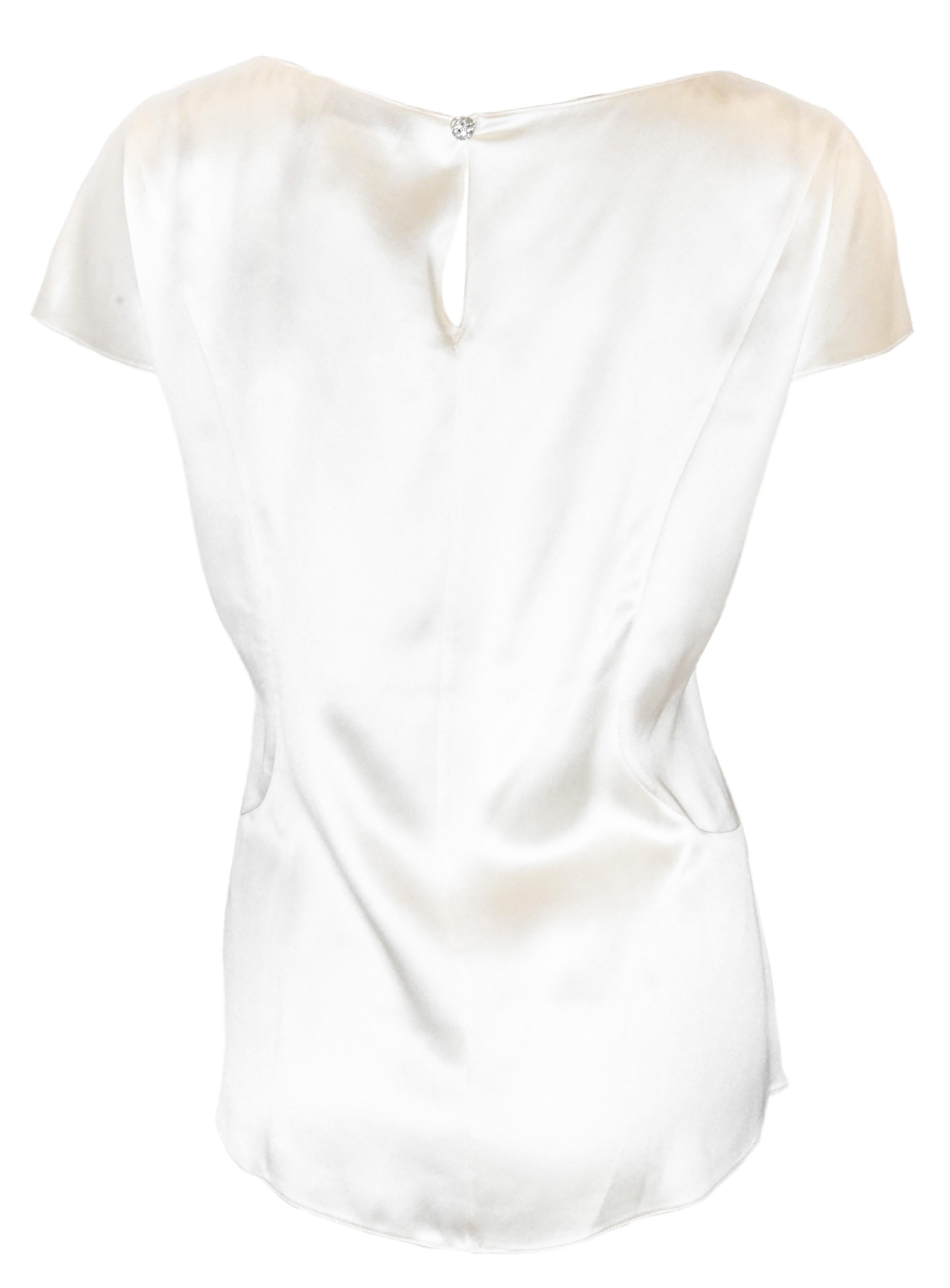 Gray Chanel Ivory Silk Cap Sleeve  Top With Chanel Crystal Button at Back 50 For Sale