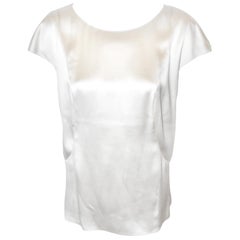 Chanel Ivory Silk Cap Sleeve  Top With Chanel Crystal Button at Back 50