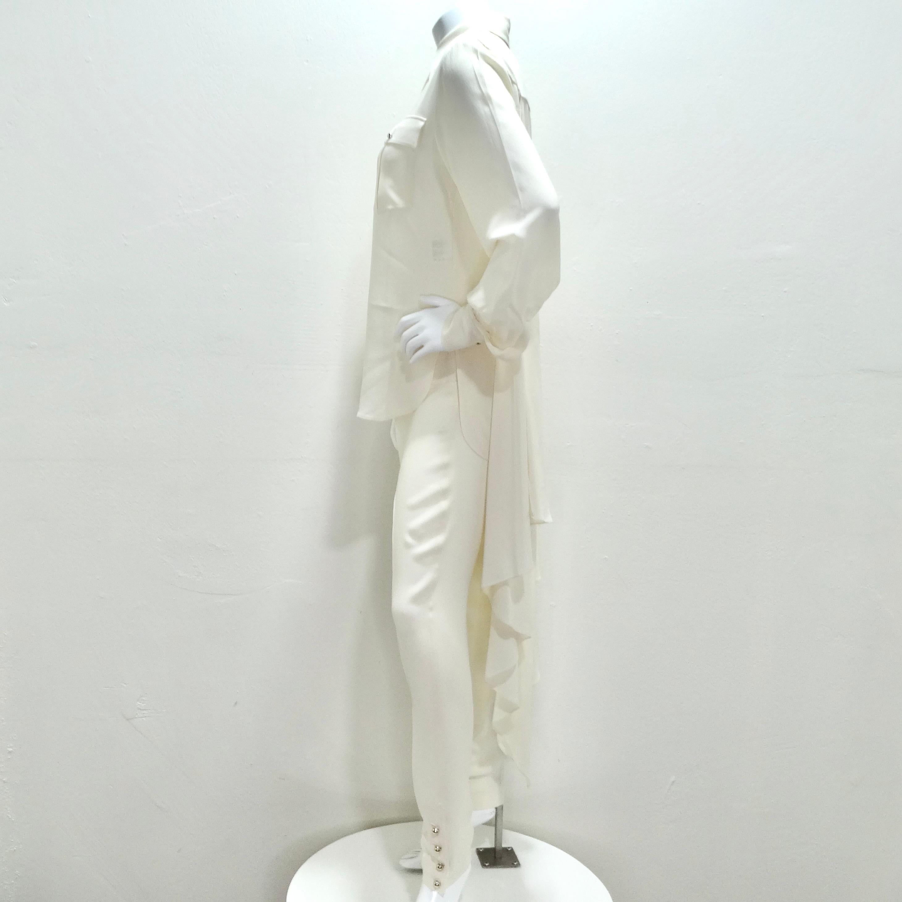 Chanel Ivory Silk High-Low Button Down & Trouser Set For Sale 6