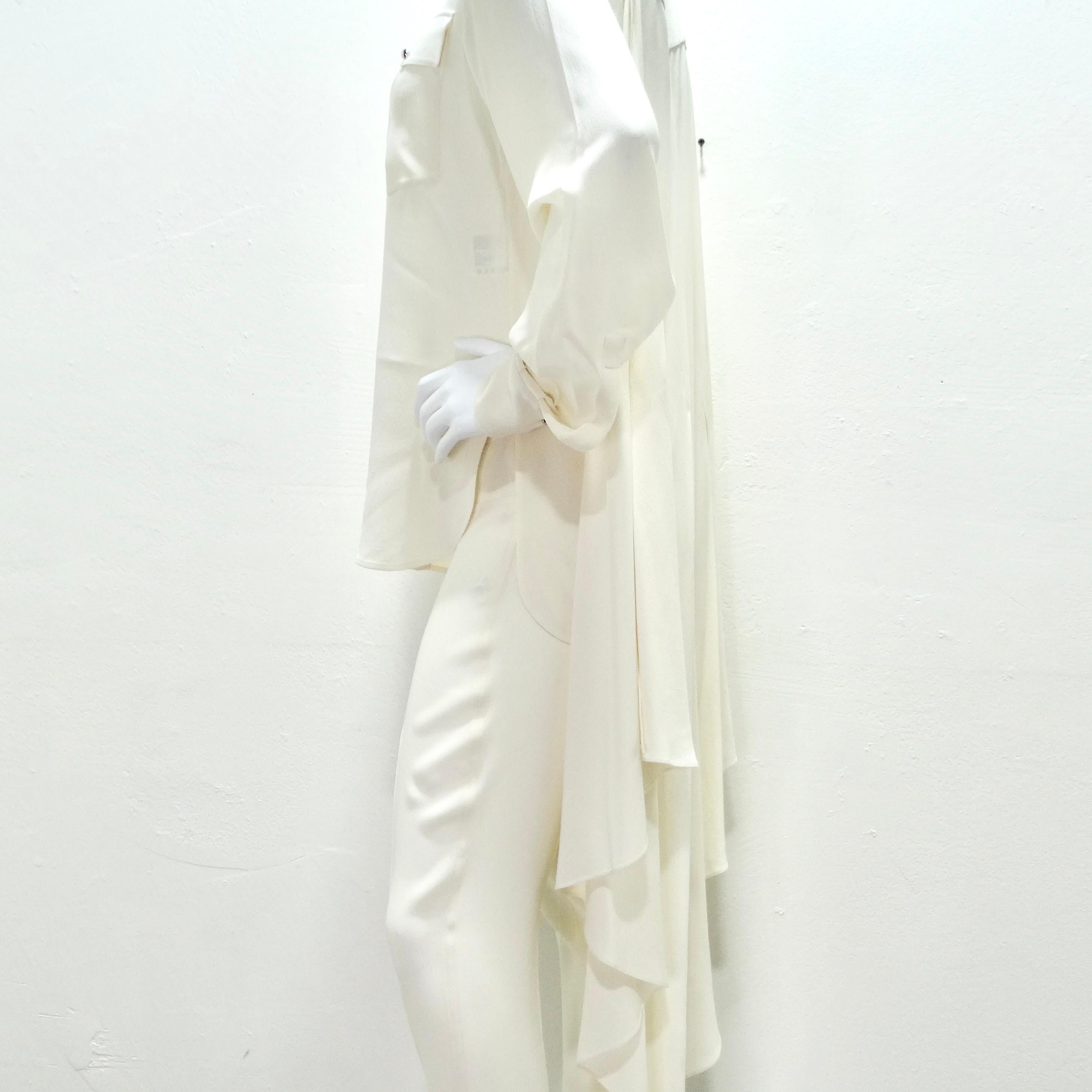 Chanel Ivory Silk High-Low Button Down & Trouser Set For Sale 7
