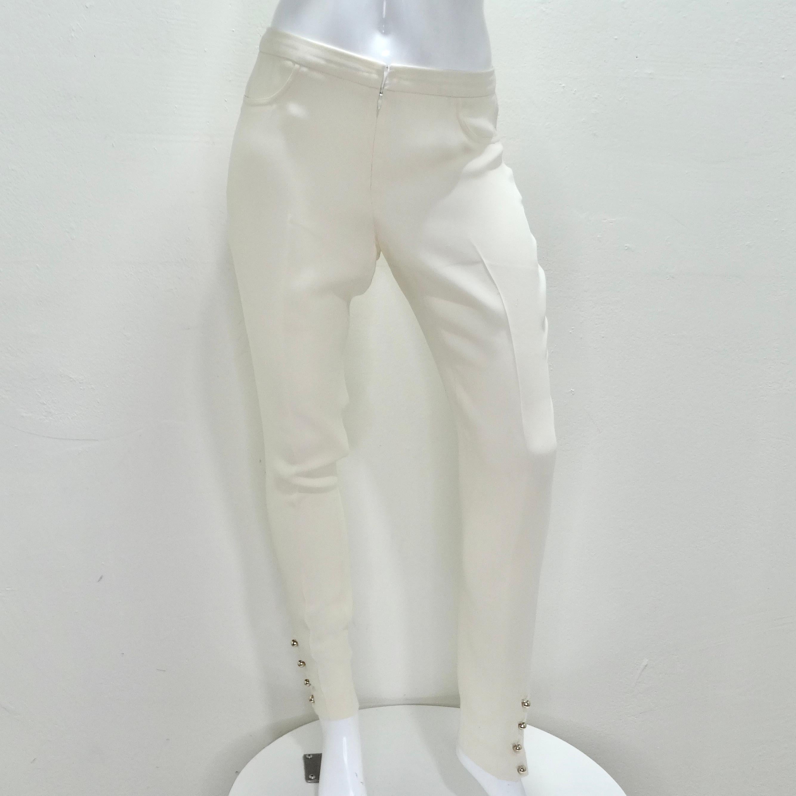 Chanel Ivory Silk High-Low Button Down & Trouser Set For Sale 8