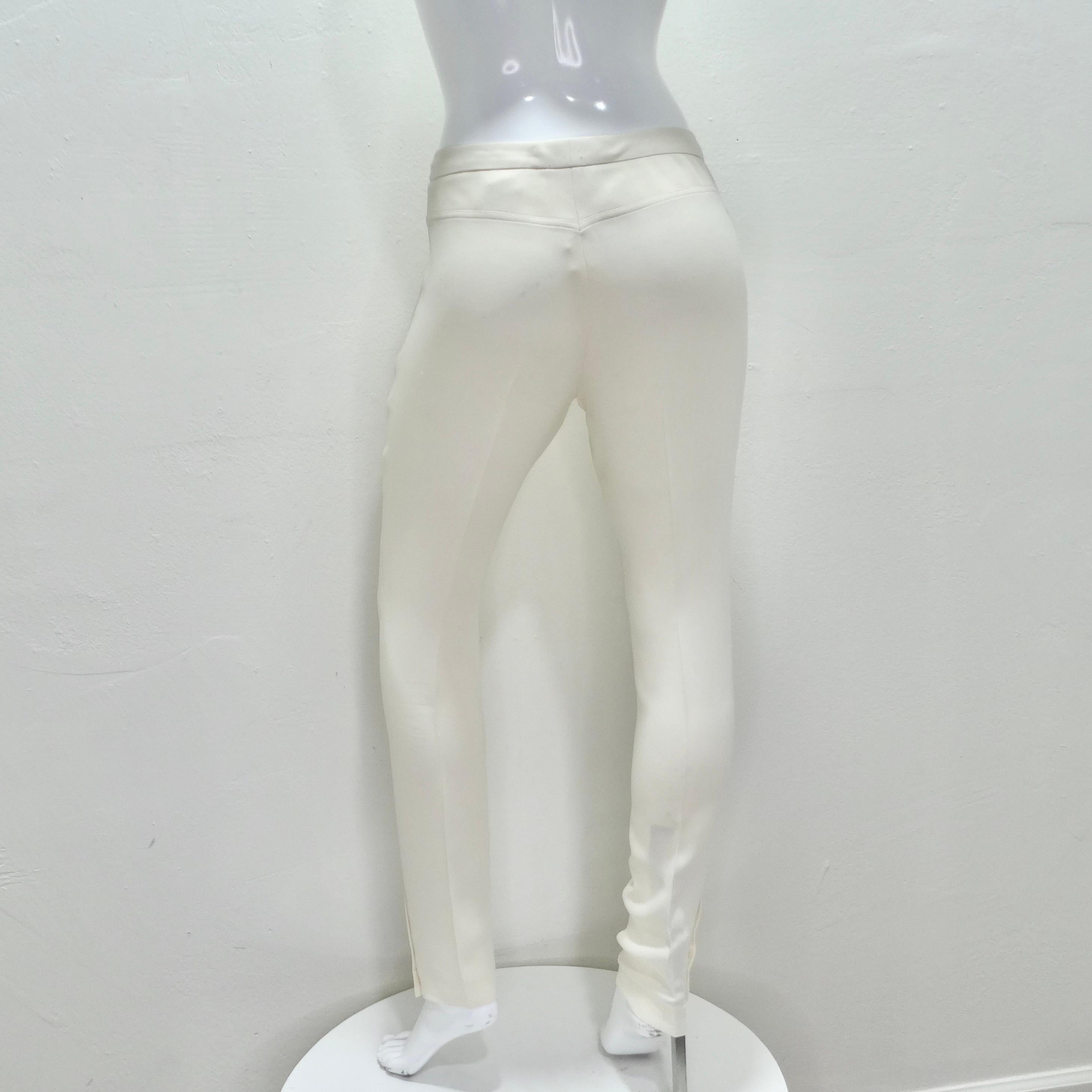 Chanel Ivory Silk High-Low Button Down & Trouser Set For Sale 13