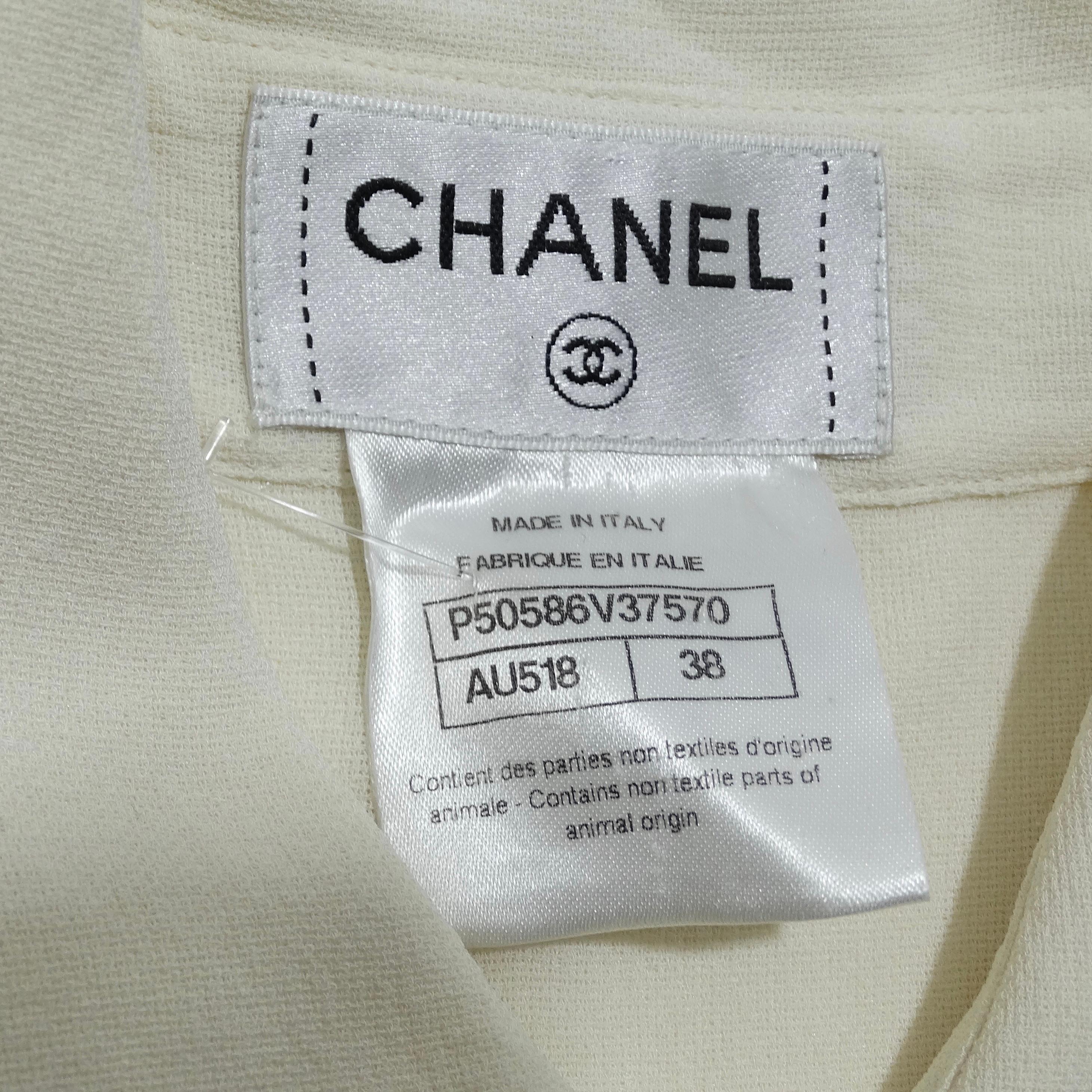 Chanel Ivory Silk High-Low Button Down & Trouser Set For Sale 16