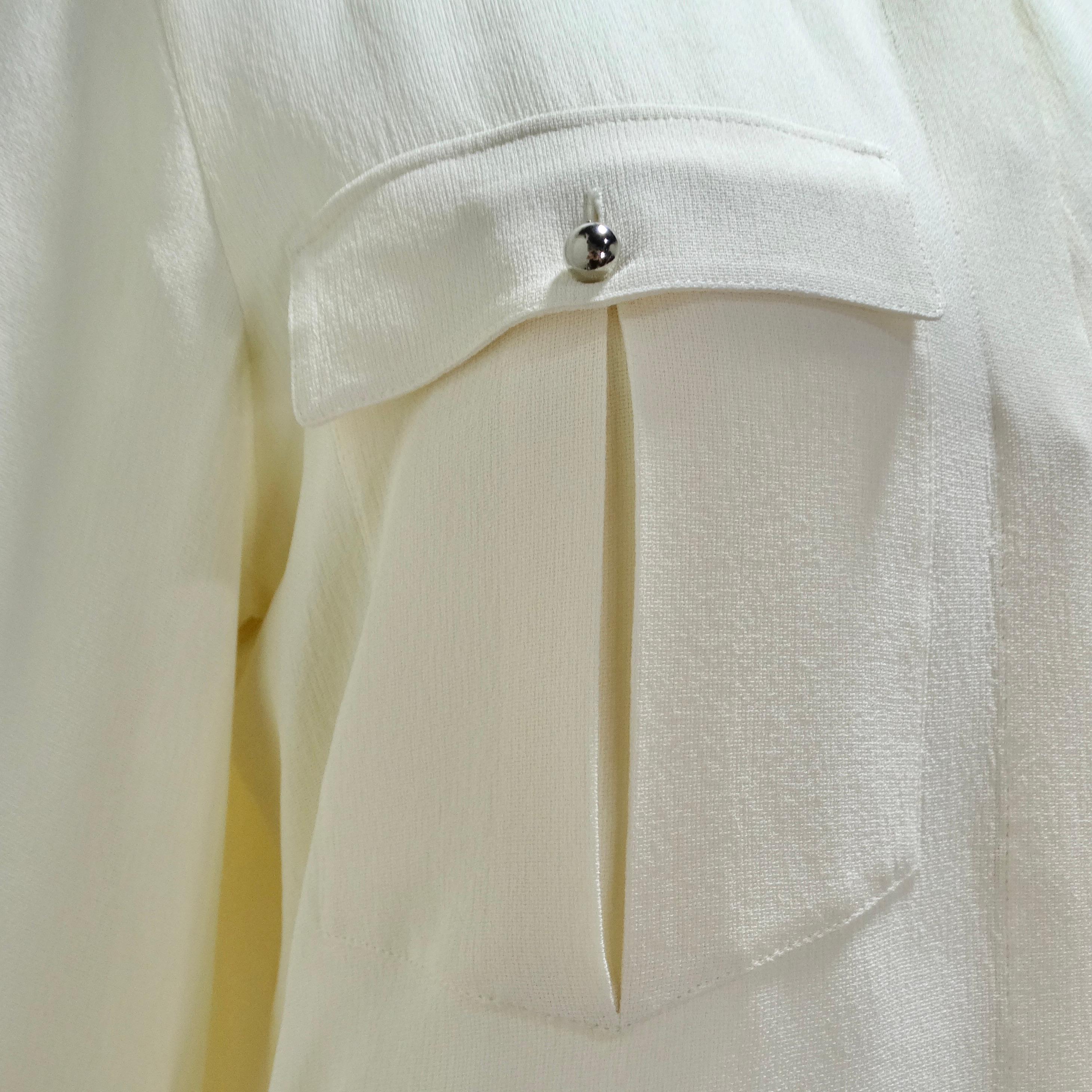 Chanel Ivory Silk High-Low Button Down & Trouser Set In Excellent Condition For Sale In Scottsdale, AZ
