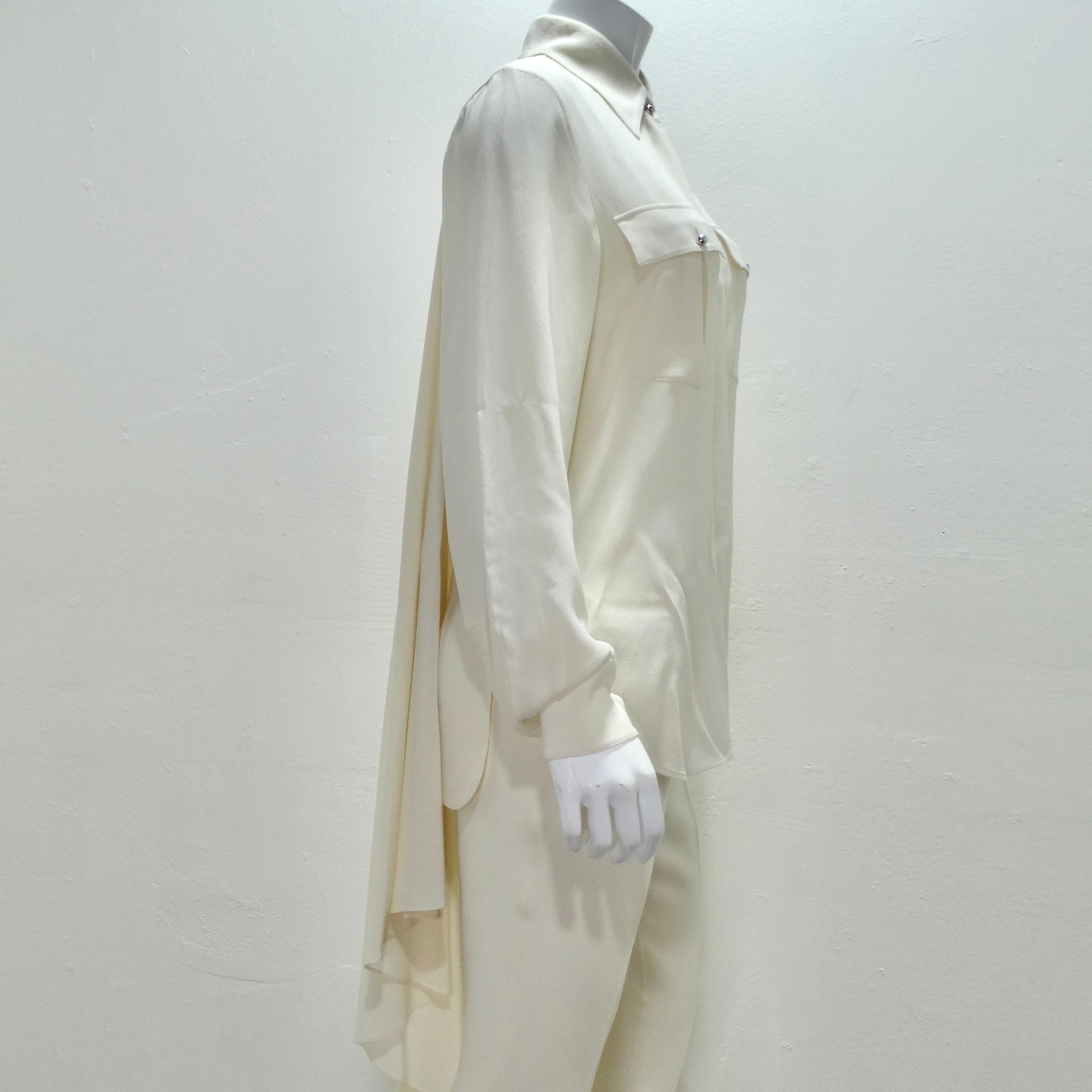 Chanel Ivory Silk High-Low Button Down & Trouser Set For Sale 2