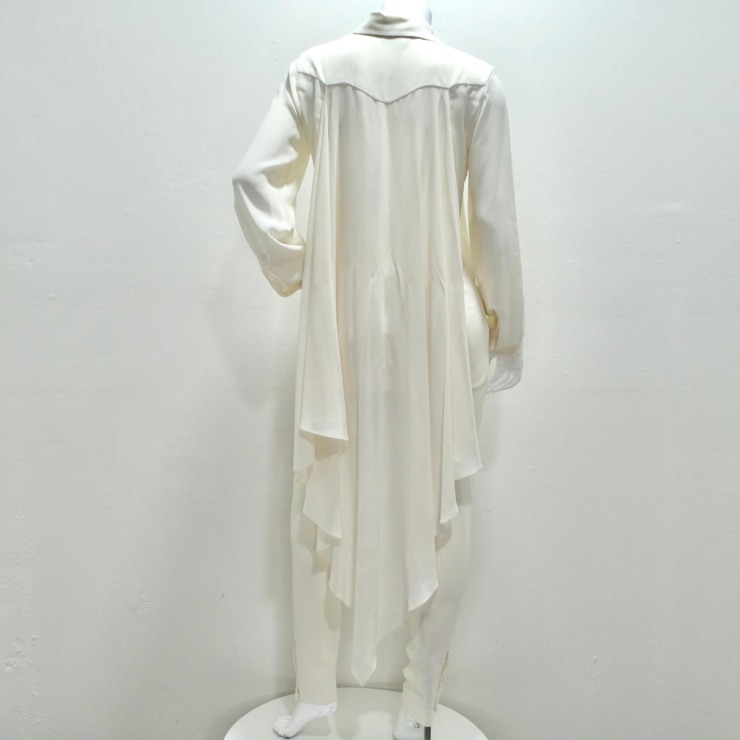 Chanel Ivory Silk High-Low Button Down & Trouser Set For Sale 4