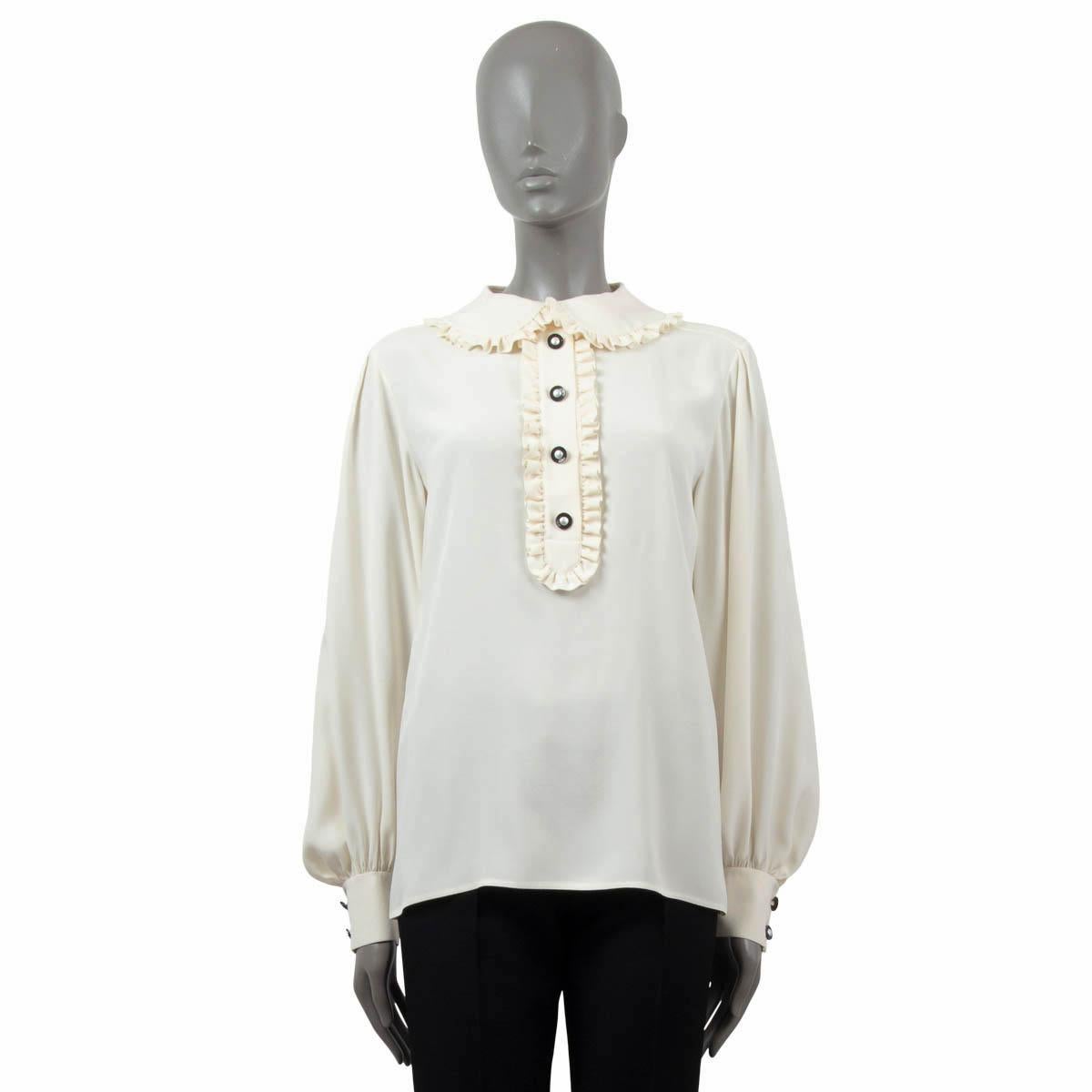 Gray CHANEL ivory silk RUFFLED PETER PAN COLLAR Blouse Shirt 38 S For Sale