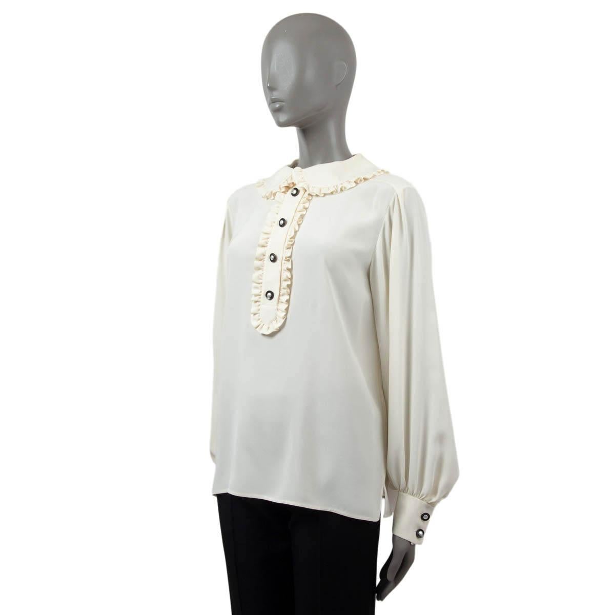 Women's CHANEL ivory silk RUFFLED PETER PAN COLLAR Blouse Shirt 38 S For Sale