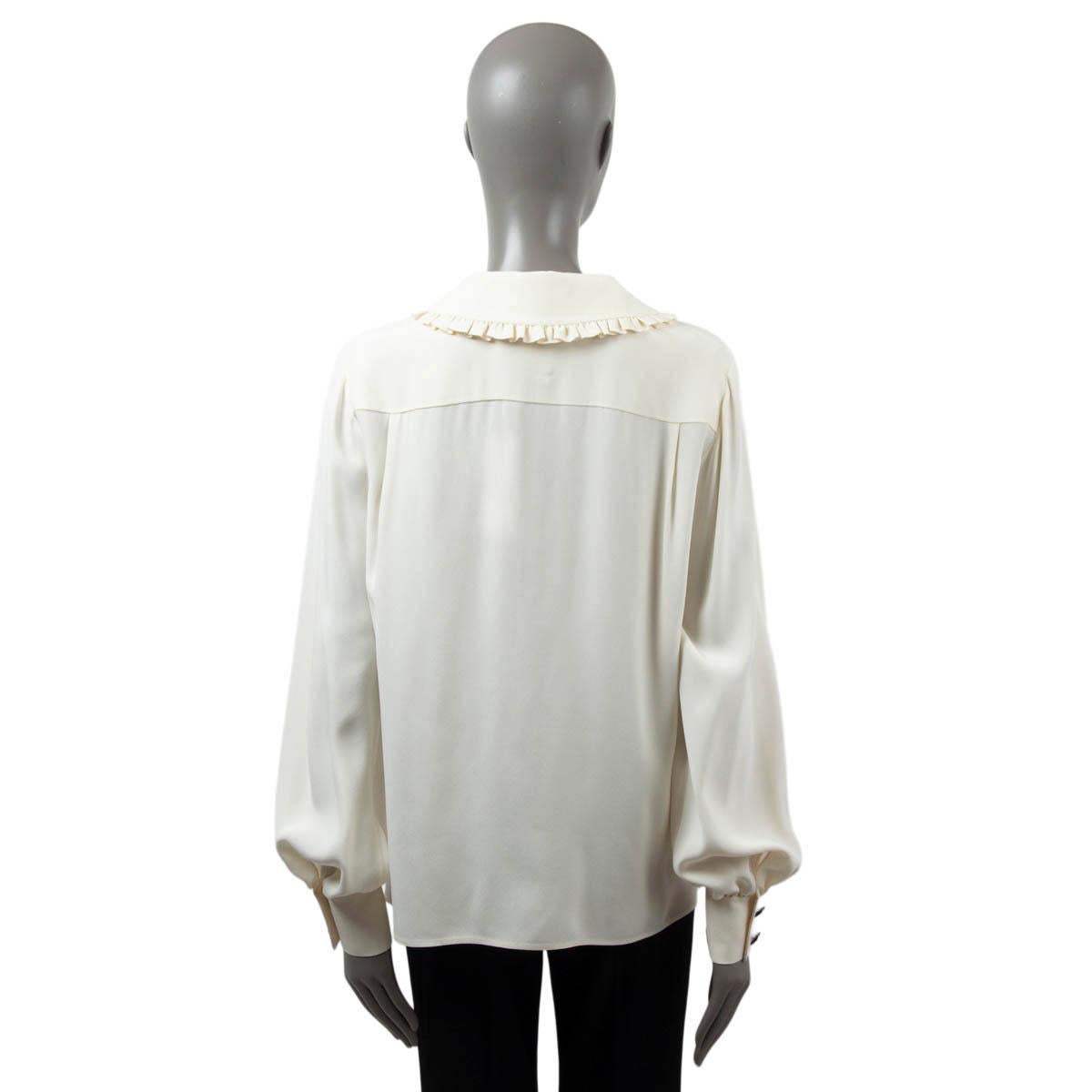 CHANEL ivory silk RUFFLED PETER PAN COLLAR Blouse Shirt 38 S For Sale 1
