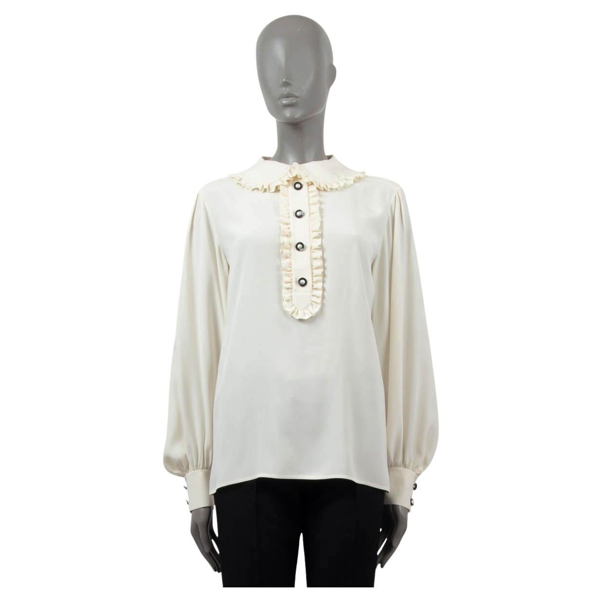 CHANEL ivory silk RUFFLED PETER PAN COLLAR Blouse Shirt 38 S For Sale