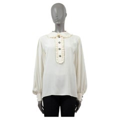 Used CHANEL ivory silk RUFFLED PETER PAN COLLAR Blouse Shirt 38 S