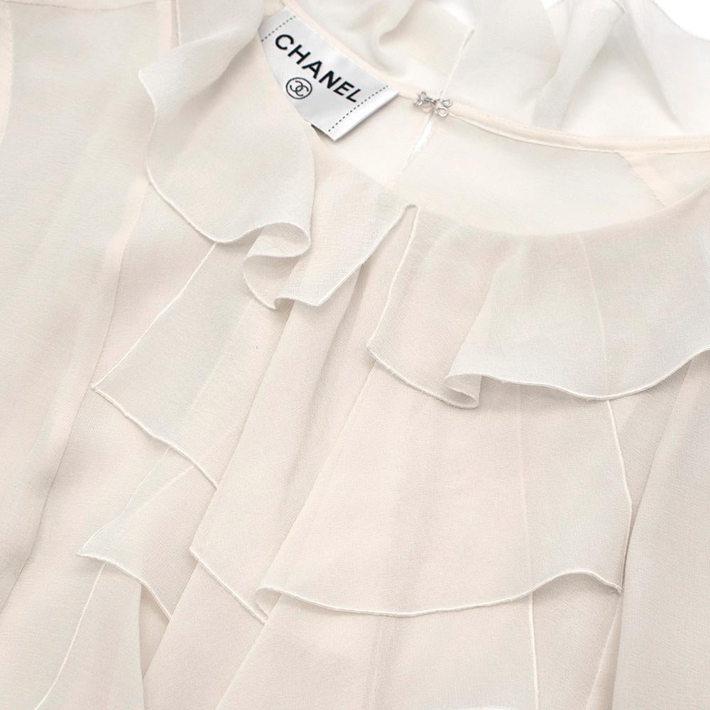 Chanel Chanel Elfenbeinfarbene geraffte ärmellose Seidenbluse - Größe US 10 im Angebot 5