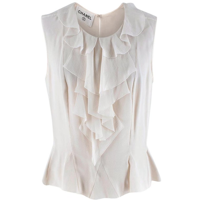 Chanel White Lace Ruffled Blouse S at 1stDibs