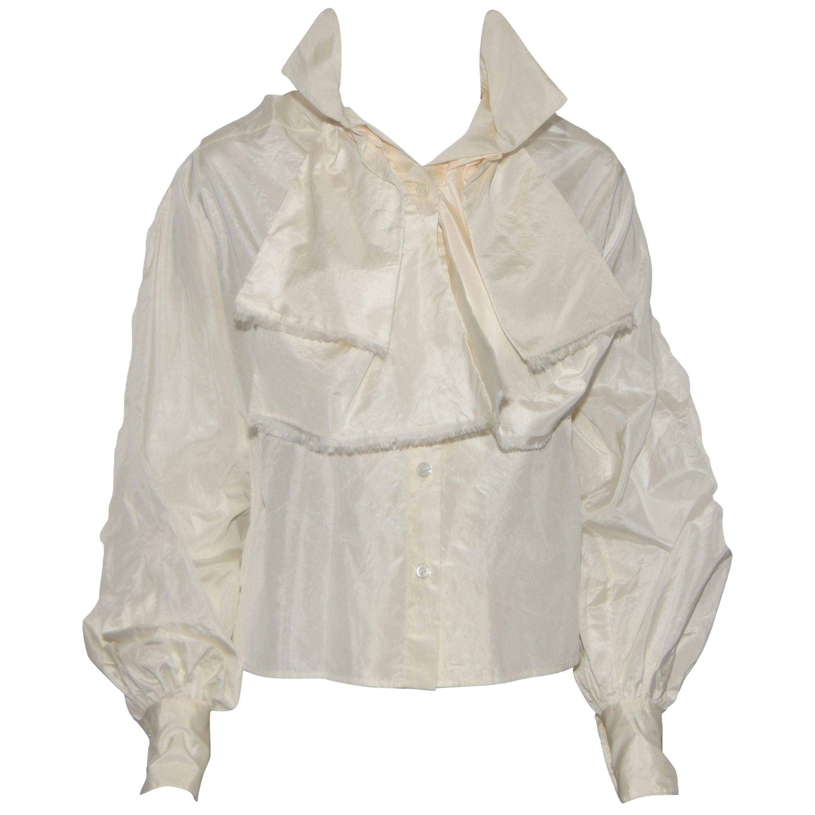 Chanel Ivory Silk Shantung Blouse 38 For Sale